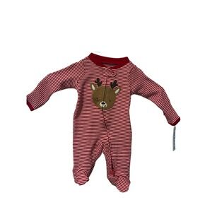 Carters‎ Newborn Reindeer Striped Sleep and Play Footed Pajamas Red White